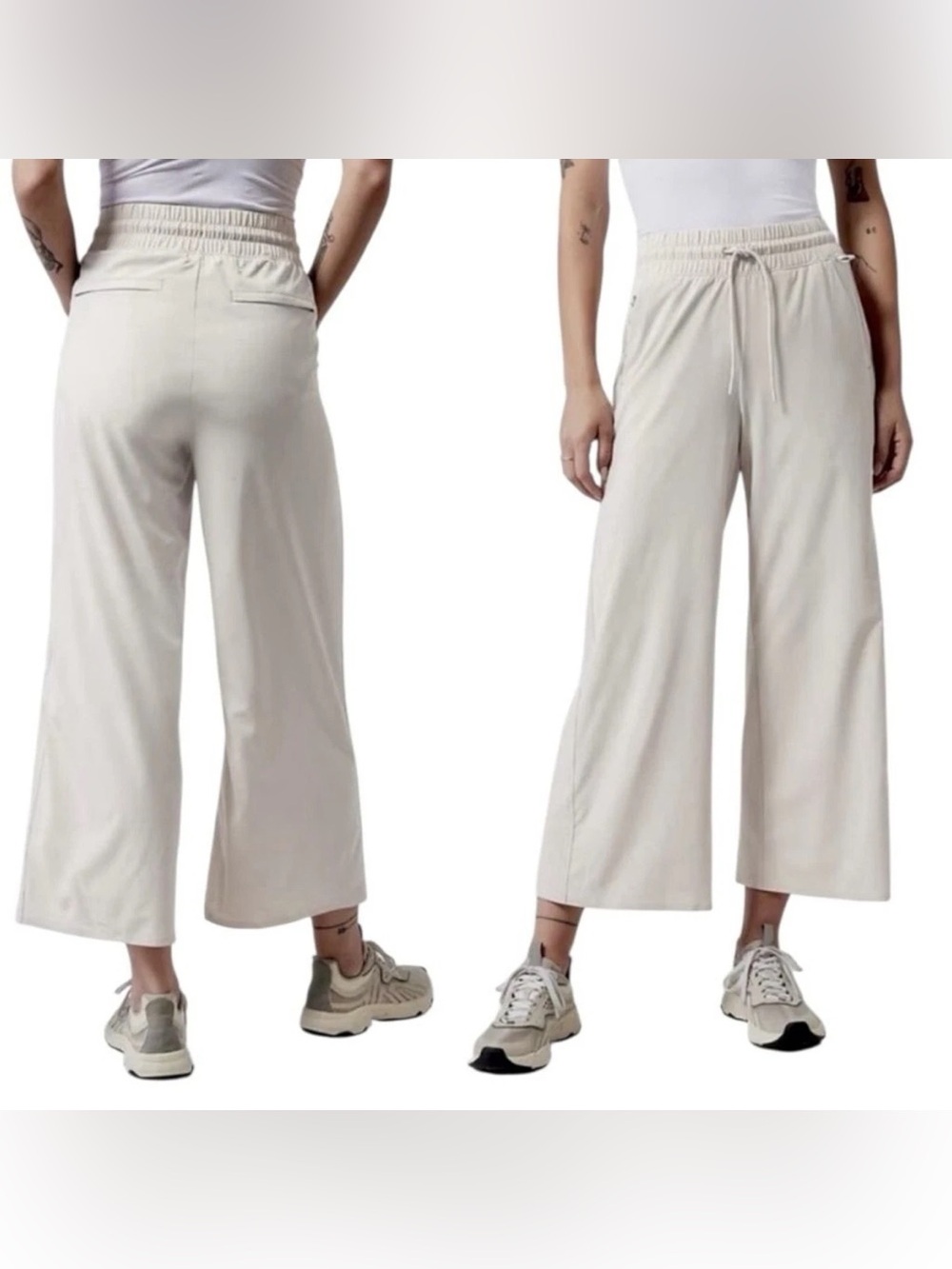 Athleta Avenue Wide Leg Crop Pant Abalone Cream 2 Lightweight Travel Chic Office